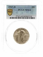 1927-D US STANDING LIBERTY 25C SILVER COIN PCGS MS