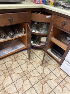 BOTTOM CUPBOARDS CONTENTS--KNIVES, MEAT GRINDER,