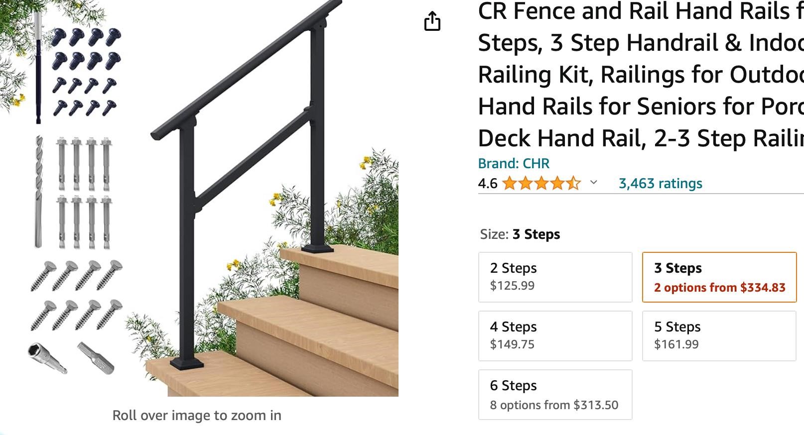 CR Fence and Rail Hand Rails for Outdoor, 3 Steps