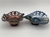 2 Vintage Fenton Basketweave Carnival Glass