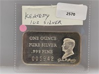 1oz .999 Silver Kennedy Art Bar