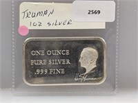 1oz .999 Silver Truman Art Bar