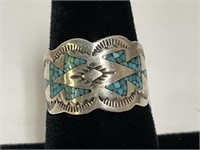 Sterling Inlaid Turquoise Ring 5.2gr TW Sz 6.5