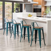 Set of 4 Distressed Industrial Teal Barstools