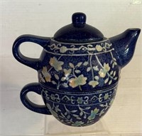 Tea Pot and Cup Set Cobalt Blue