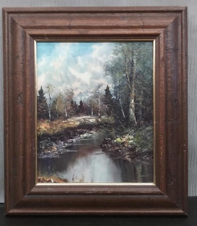 Framed Print (Stream & Trees) - approx 16" x 18"