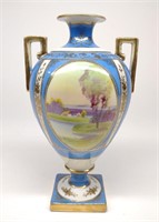 Nippon Blue Pond Landscape Bolted Urn Vase