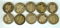 1894-1915 Barber 25c Nice Good 10pc Lot