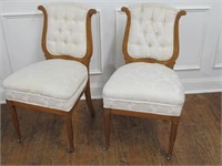 SET OF TWO WHITE UPHOLSTERED CHAIRS 35 IN TALL