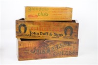 THREE REFINISHED ADVERTISING BOXES