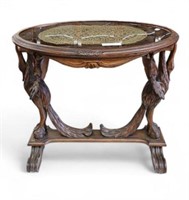 Antique Walnut Carved Swan Table.