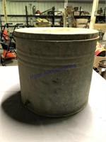 GALVANIZED CAN W/ LID AND SPIGOT, 15" ACROSS X 14T