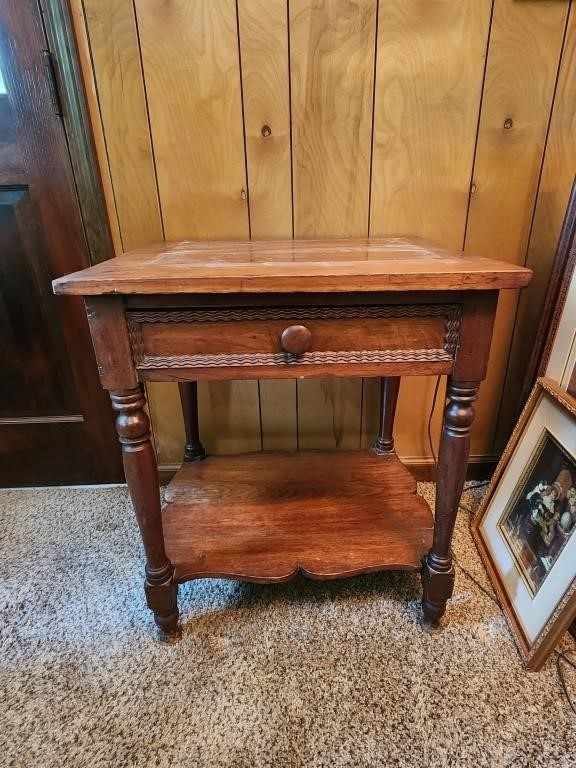 Vintage Solid Wood Side Table 28"x24"x20"