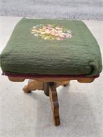Needlepoint Covered Wooden Piano Stool
