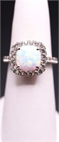 Sterling square cut fire opal ring, lab grown