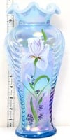 Fenton blue iridescent 11in iris vase