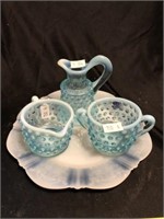 Opalescent Plate And Fenton Pitcher, Cream And