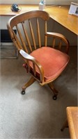 Oak swivel office chair on casters