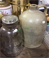 Pottery jug with handle & Atlas ball jar, jug