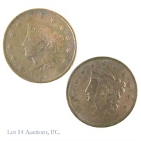 1836 & 1837 Coronet Head Large Cents (2)