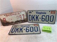 3 license plates-1 Georgia & 2 Virginia