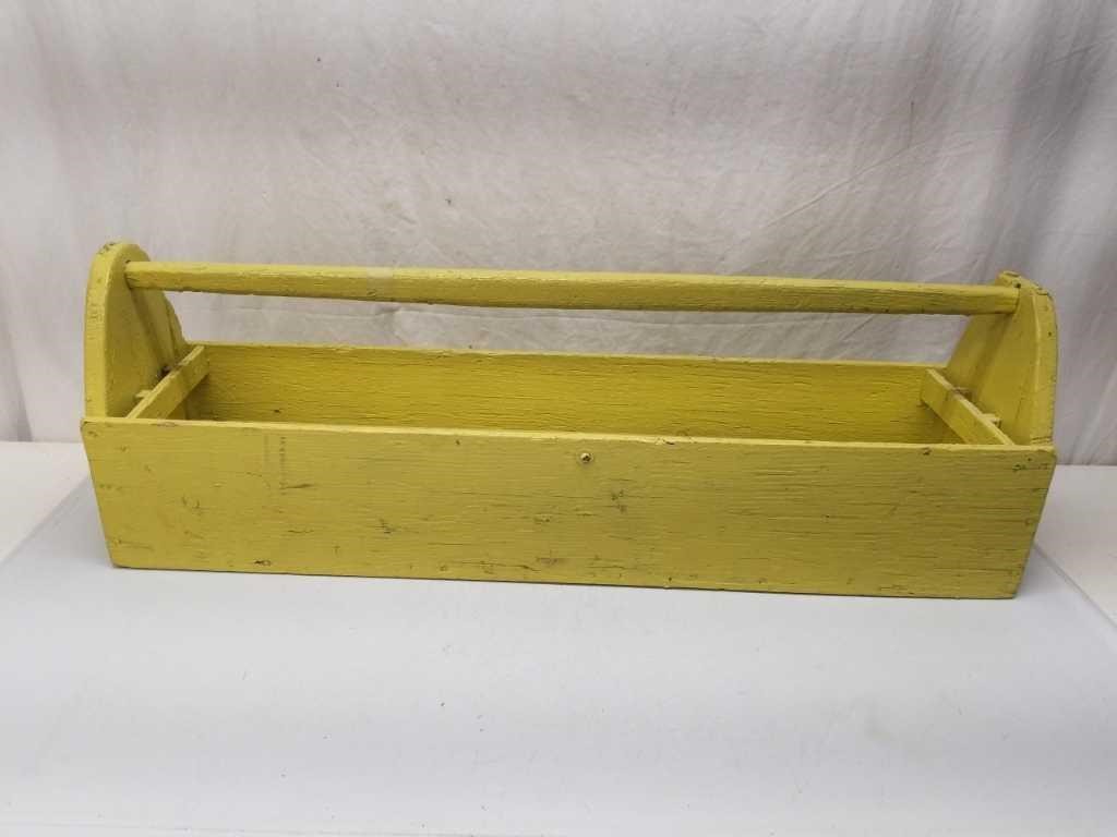 Old Yellow Painted Wooden Carpenters Tool Box