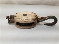 Antique Wooden Block & Tackle Pulley w Hook