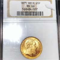 1875 Belgiam Gold 20 Francs NGC - MS66