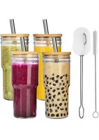 $24 4 pack glass cups with lids straw