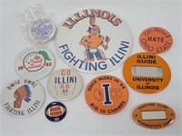 10 Vintage Illini Buttons