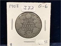 1908 Can Silver 50 Cent Piece  G6