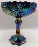 Fenton Cabbage Rose Carnival Glass Compote