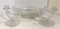 Vintage depression glass oval centerpiece bowl