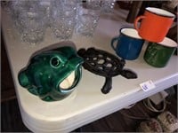 Frog ~ Iron Turtle Trivet & Graniteware Mugs