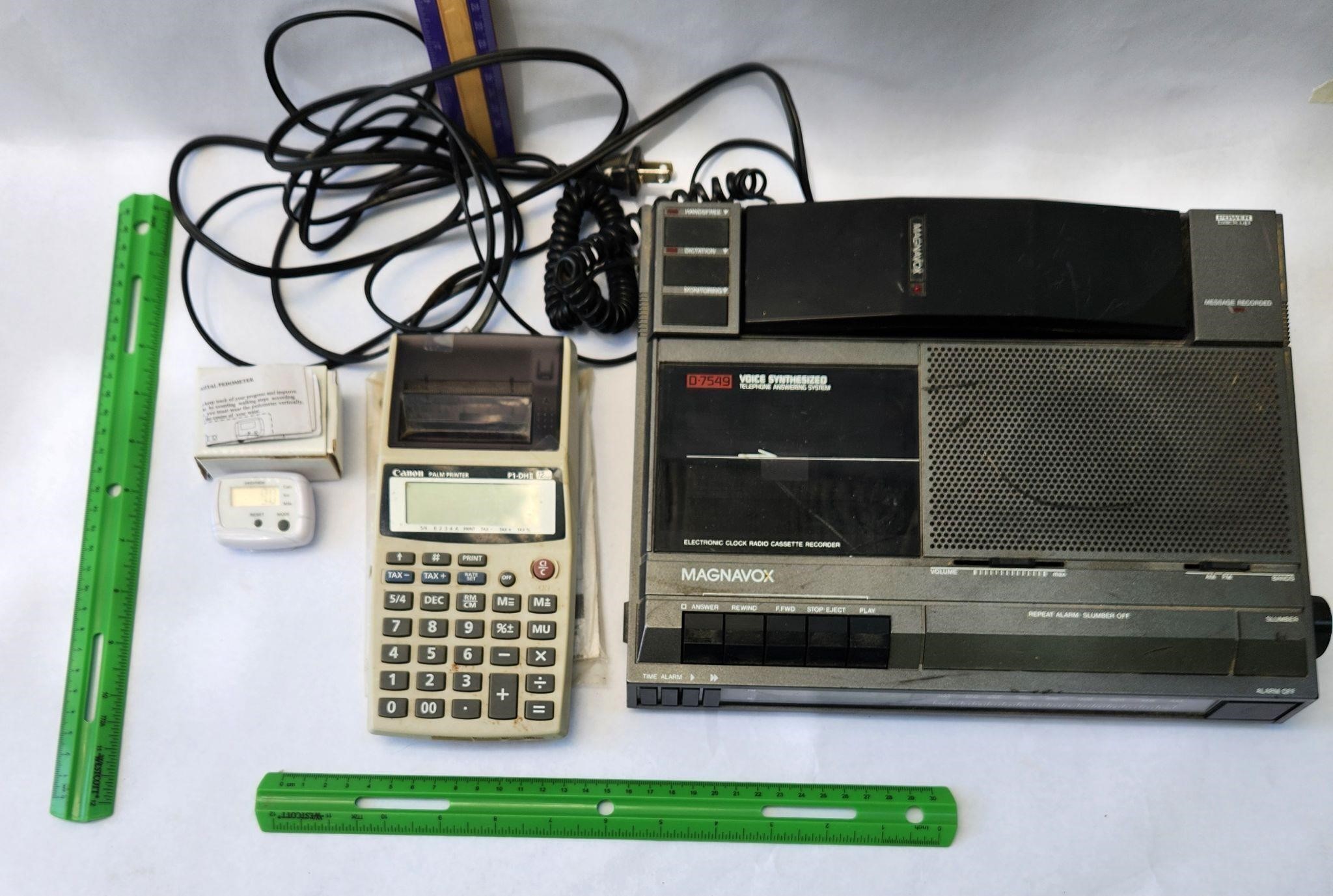 Magnavox telephone system, palm printer, pedometer