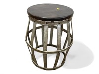 Modern Metal Barrel Wood Top Plant Stand