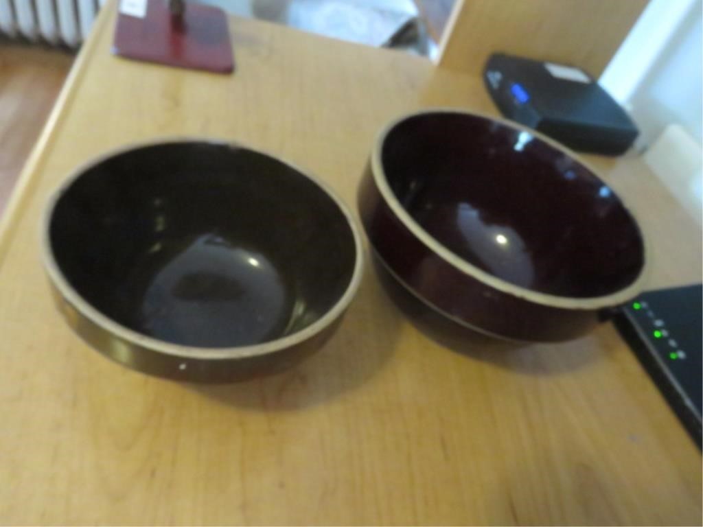 2 BROWN STONEWARE CROCK BOWLS