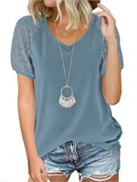 P3120  XL  Lace V-Neck Blouse, Casual Top
