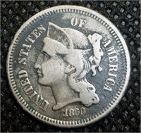 RARE 1868 US 3 CENT SILVER NICKEL COIN