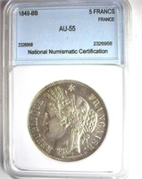 1849-BB 5 Francs NNC AU-55 France