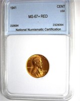 1941 Cent NNC MS-67+ RD LISTS FOR $475