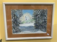 Framed watercolor trees in the snow by Hans