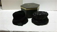 Two vintage ladies hats and hat box