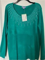 Women's XL Green Embellished Holiday Sweater NWT