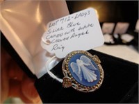 SILVER BLUE CAMEO WITH WHITE ANGEL RING