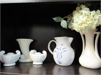 Pottery Candlesticks, Matching Vase, Etc
