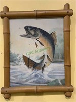 Bamboo framed fish painting - fish jumping for a