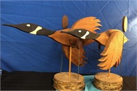 2 Large Wood Canada Geese Sculptures