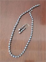 STERLING AND BLACK PEARL NECKLACE AND EARINGS