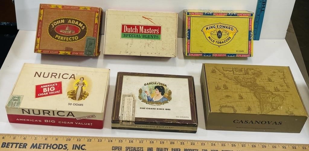 6 Vintage Cigar Boxes